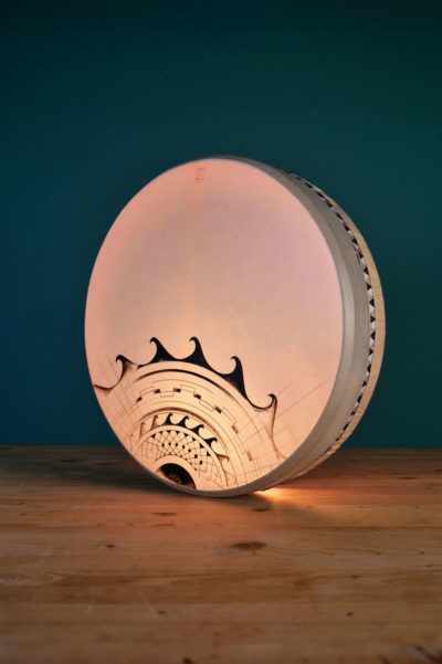 Bendir Decorated with Ink - 18, 20 or 22 Inches - 45, 50 or 55 cm - Frame-drum - Tympanon - Ancient frame drum with extra depth – Premium Handcrafted – Wooden Soundbox & animal skin top