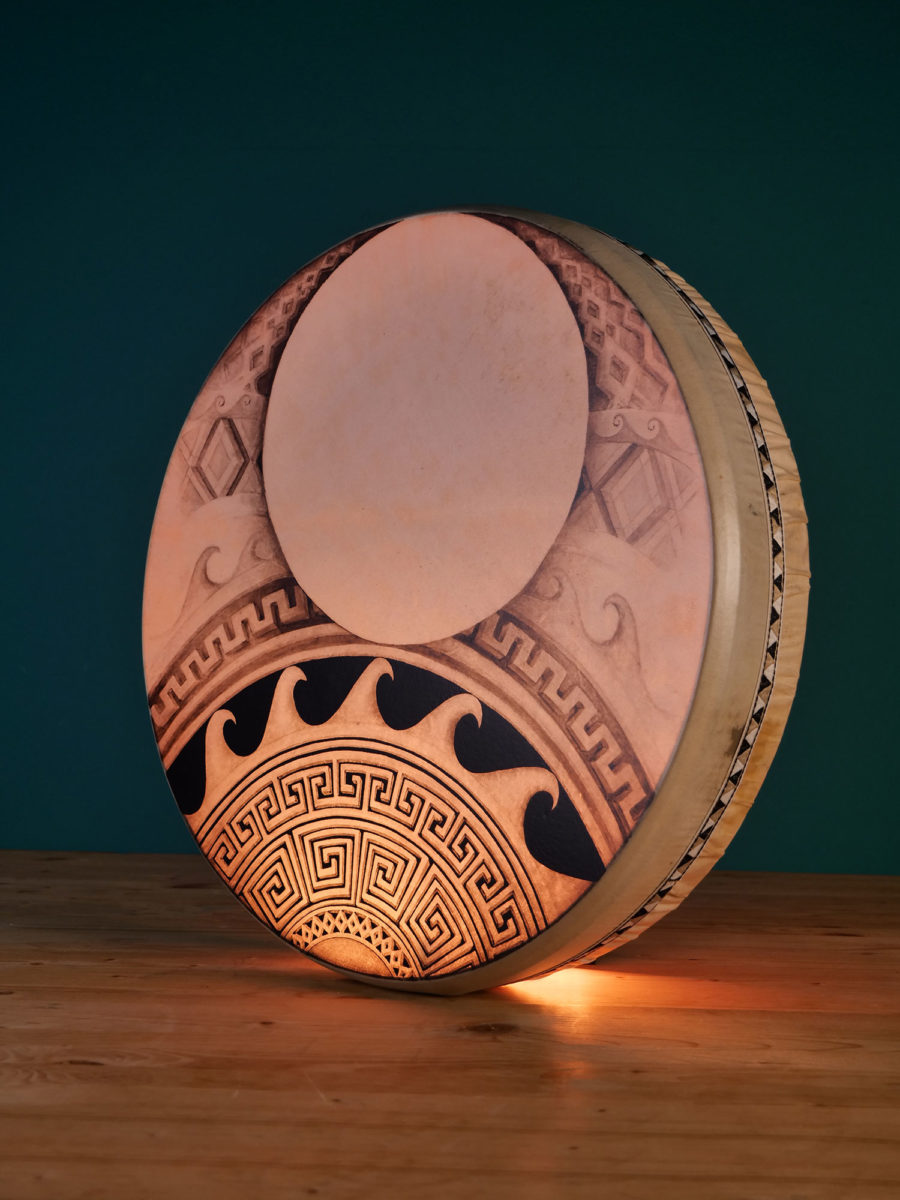 PREMIUM Ink-Painted Ancient BENDIR, the Journey Inwards (frame-drum WITH tuning system – 18, 20 or 22 inches)